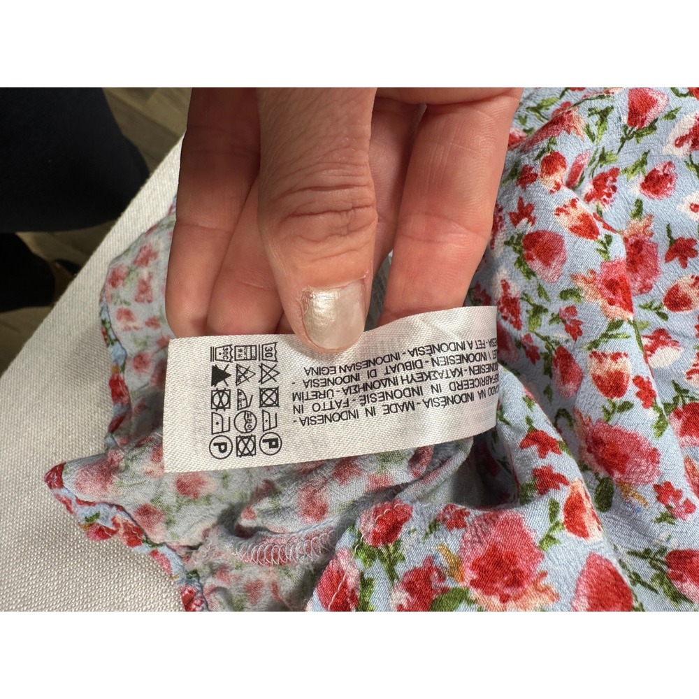Zara Womens Floral Smocked Midi Dress Blue Red Flutter Sleeve Medium - Picture 7 of 9